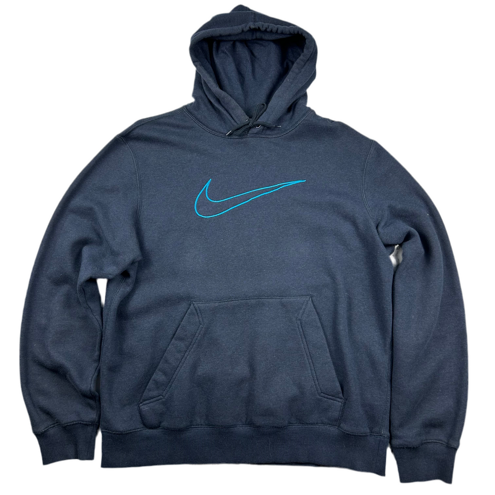 (M) Vintage Nike Hoodie Swoosh Dunkelblau Blau Gesticktes Logo