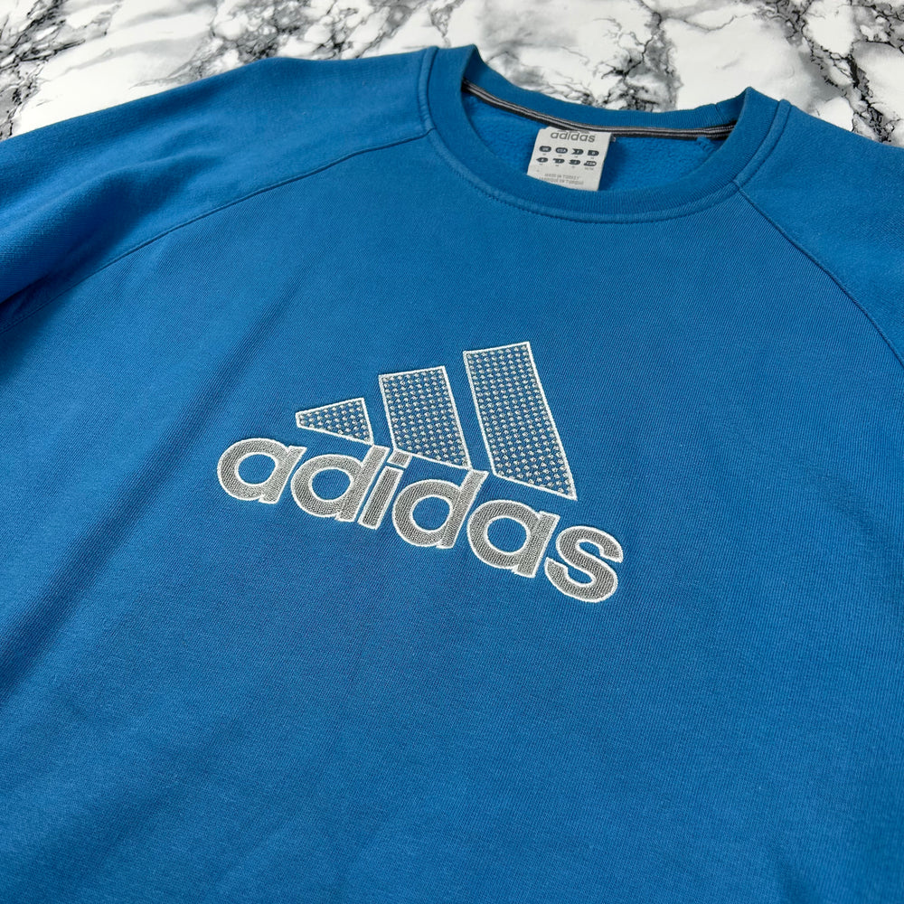 (M) Vintage Adidas Spellout Pullover Crewneck Blau