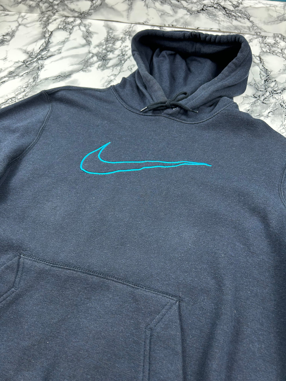 (M) Vintage Nike Hoodie Swoosh Dunkelblau Blau Gesticktes Logo