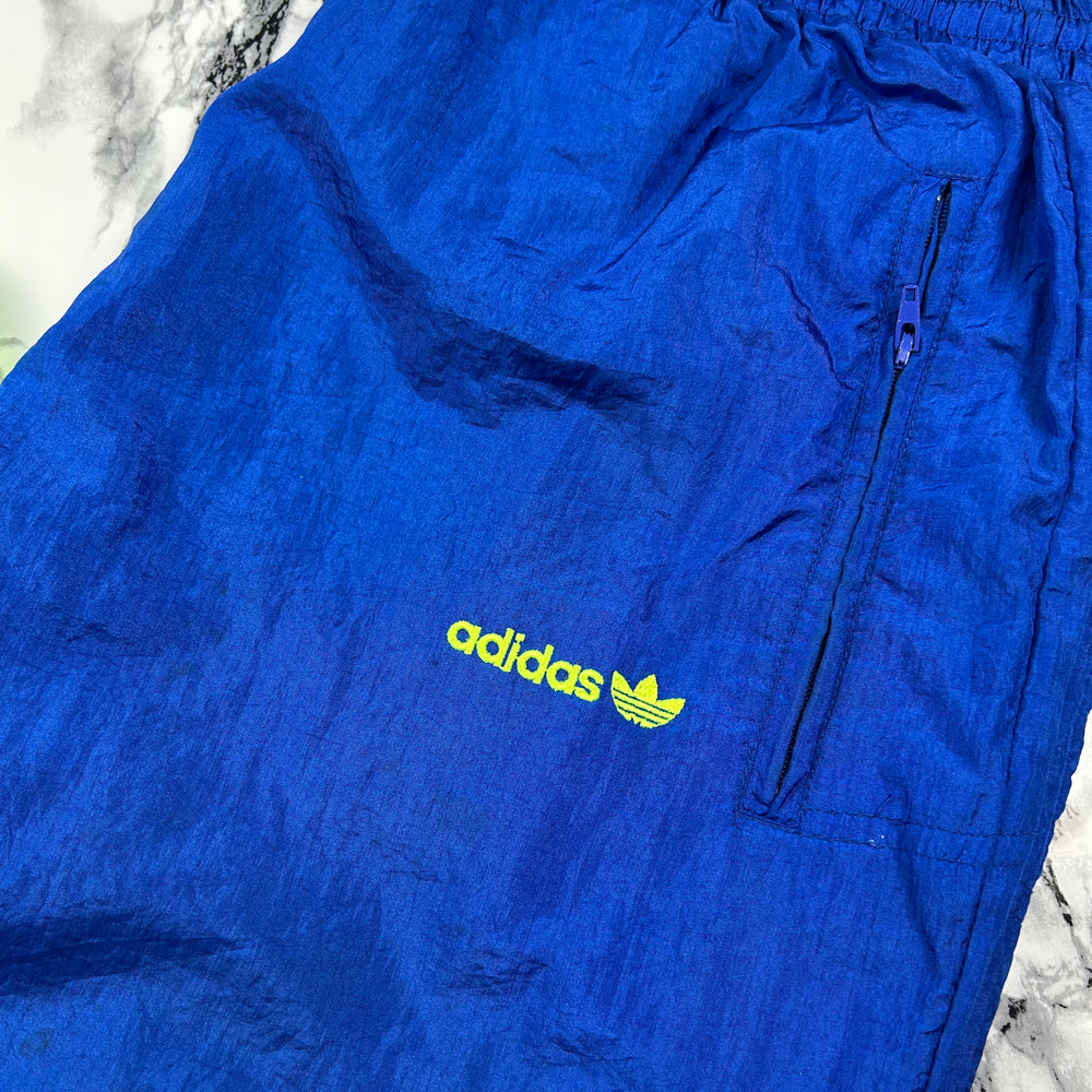 (M) Vintage Adidas Nylon Trackpants Trainingshose Blau Gelb 90s