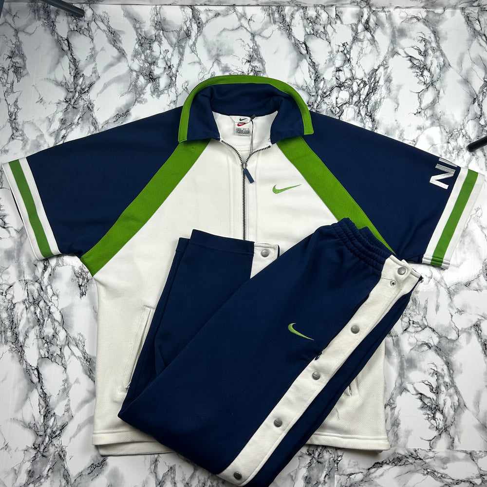 (M) Vintage Nike 90s Retro Trainingsanzug Tracksuit Blau Grün Weiß