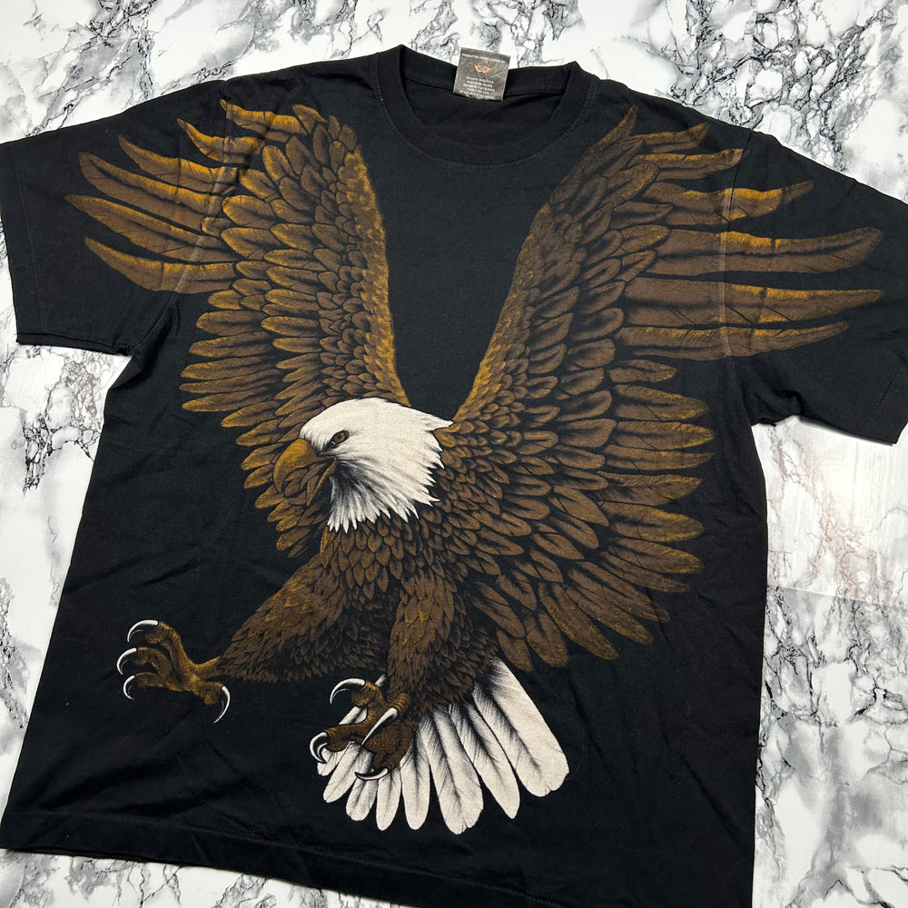 (M-L) Rock Eagle Vintage Shirt Front Back Baumwolle Schwarz