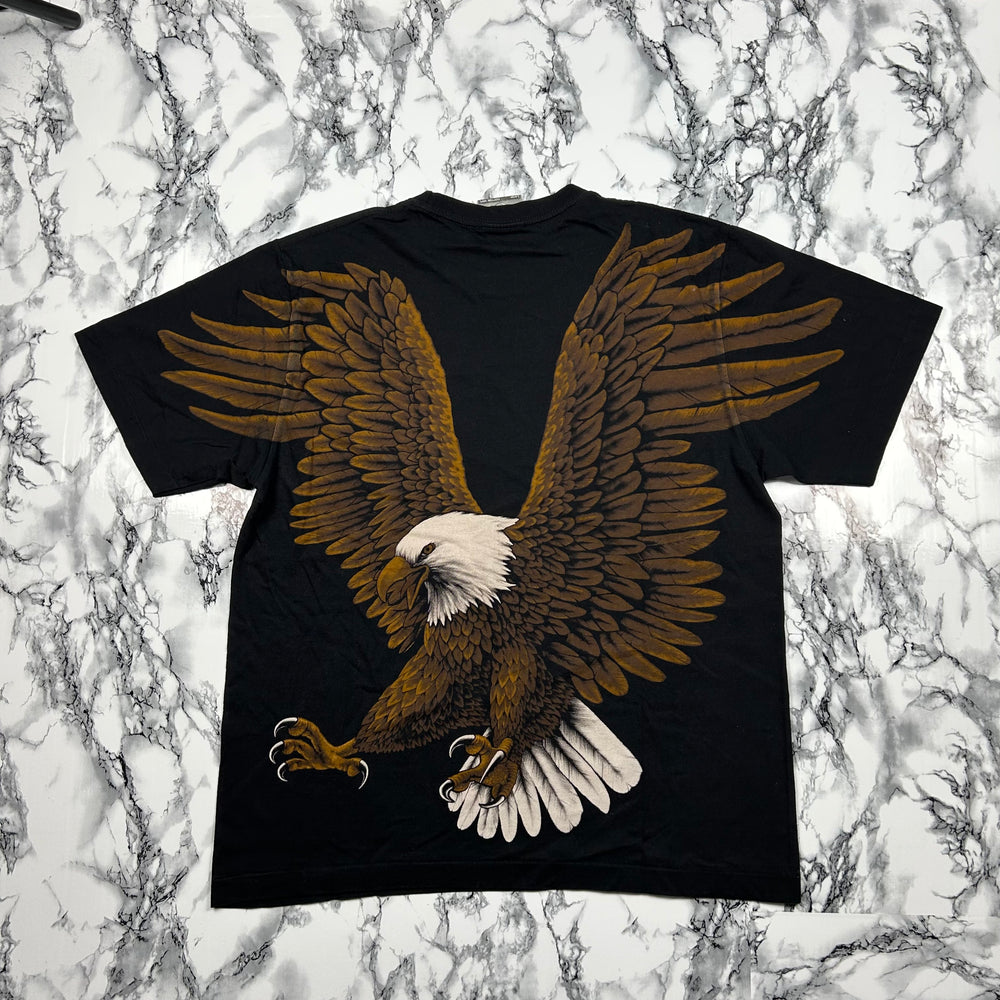 (M-L) Rock Eagle Vintage Shirt Front Back Baumwolle Schwarz